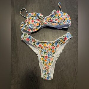 SHEIN White Floral Print Bikini - Multicolor Flowers